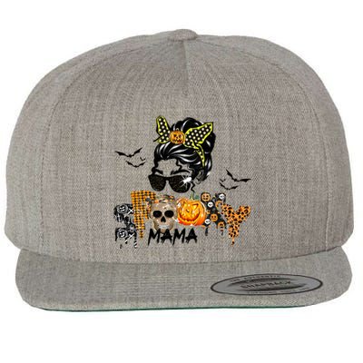 Groovy Spooky Mama Messy Bun Witch Mom Gift Wool Snapback Cap