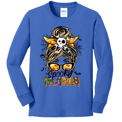 Groovy Spooky Mama Messy Bun Witch Mom Halloween Funny Gift Kids Long Sleeve Shirt