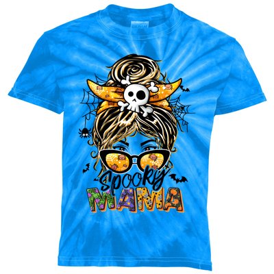 Groovy Spooky Mama Messy Bun Witch Mom Halloween Funny Gift Kids Tie-Dye T-Shirt