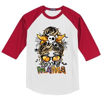 Groovy Spooky Mama Messy Bun Witch Mom Halloween Funny Gift Kids Colorblock Raglan Jersey