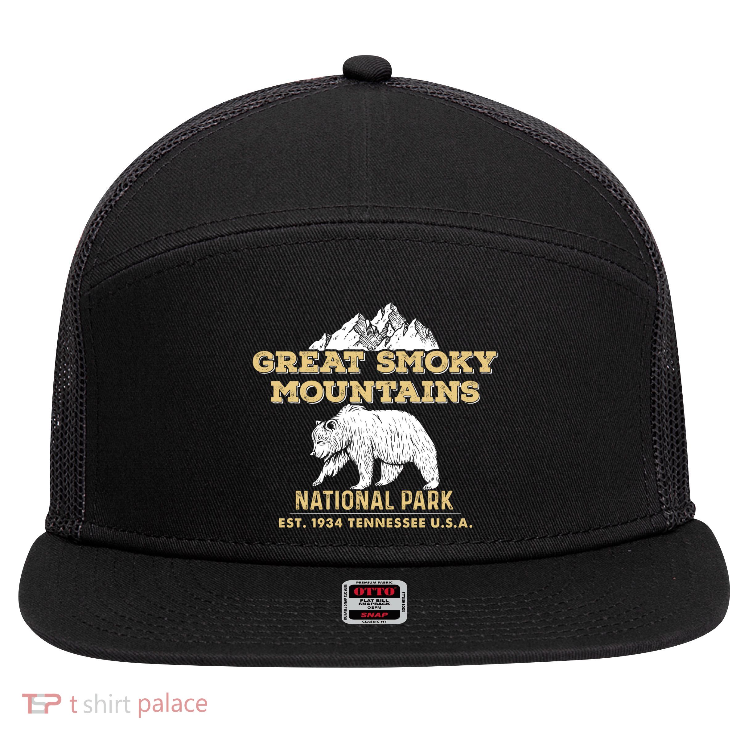 Great Smoky Mountains National Park Tennessee Bear Gift 7 Panel Mesh Trucker Snapback Hat