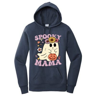 Groovy Spooky Mama Vibes Halloween Hippi Ghost Spooky Season Gift Women's Pullover Hoodie