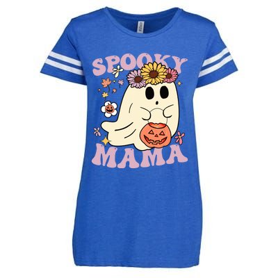 Groovy Spooky Mama Vibes Halloween Hippi Ghost Spooky Season Gift Enza Ladies Jersey Football T-Shirt