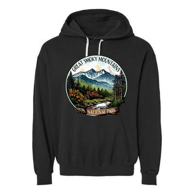 Great Smoky Mountains National Park Vintage Scene Souvenir Garment-Dyed Fleece Hoodie