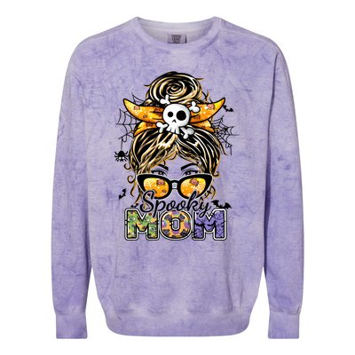 Groovy Spooky Mom Messy Bun Witch Mom Halloween Cool Gift Colorblast Crewneck Sweatshirt