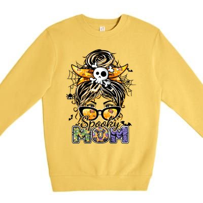 Groovy Spooky Mom Messy Bun Witch Mom Halloween Cool Gift Premium Crewneck Sweatshirt