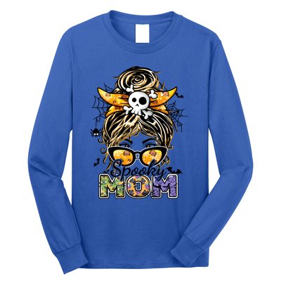 Groovy Spooky Mom Messy Bun Witch Mom Halloween Cool Gift Long Sleeve Shirt