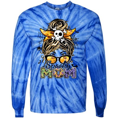 Groovy Spooky Mom Messy Bun Witch Mom Halloween Cool Gift Tie-Dye Long Sleeve Shirt