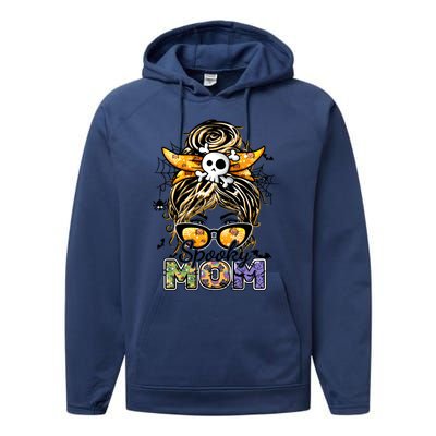 Groovy Spooky Mom Messy Bun Witch Mom Halloween Cool Gift Performance Fleece Hoodie