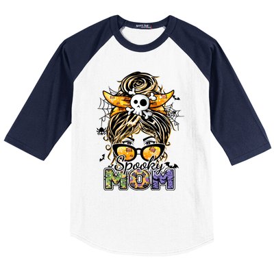 Groovy Spooky Mom Messy Bun Witch Mom Halloween Cool Gift Baseball Sleeve Shirt