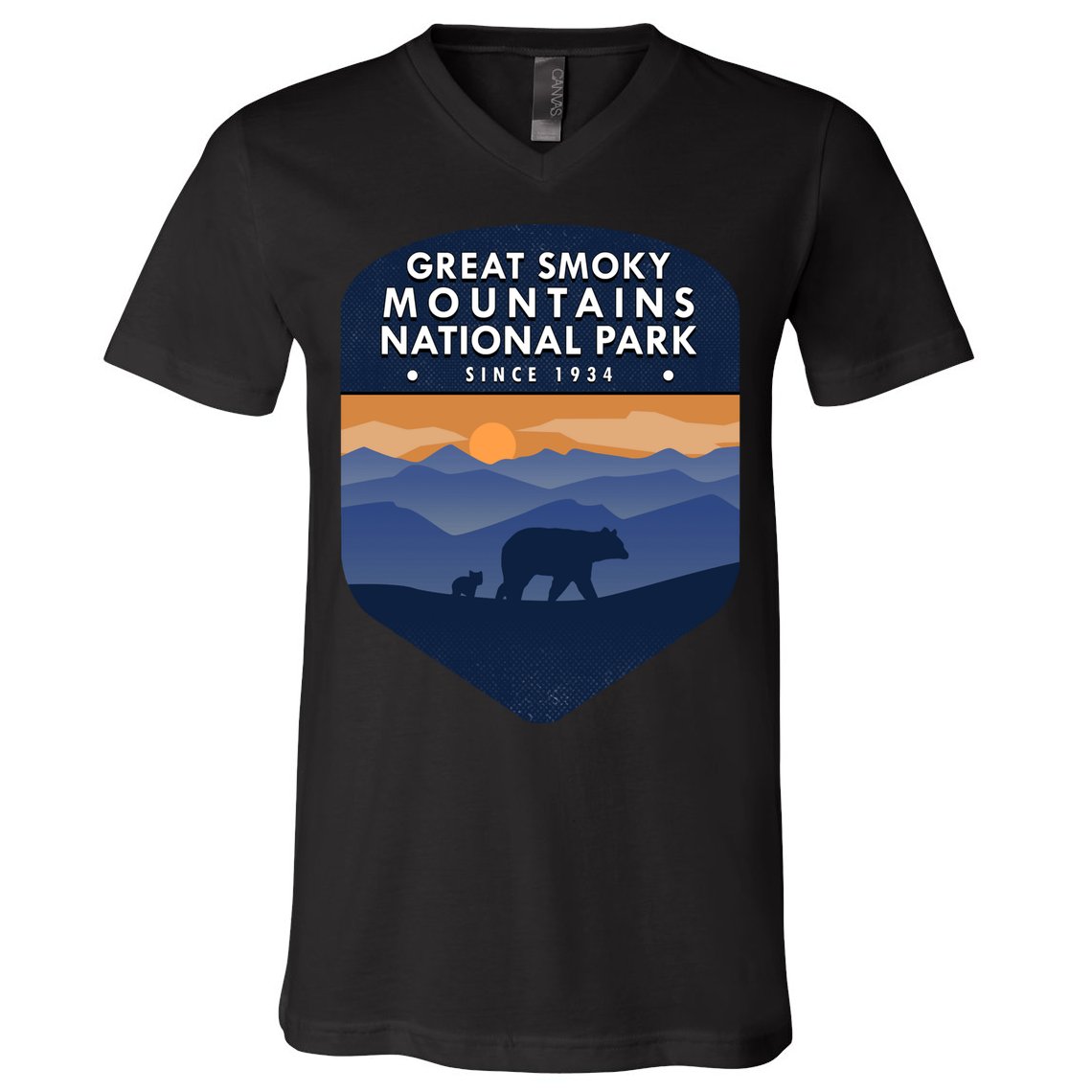 Great Smoky Mountains National Park TN Bear V-Neck T-Shirt