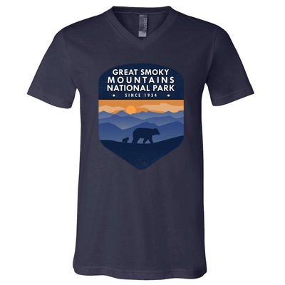 Great Smoky Mountains National Park TN Bear V-Neck T-Shirt