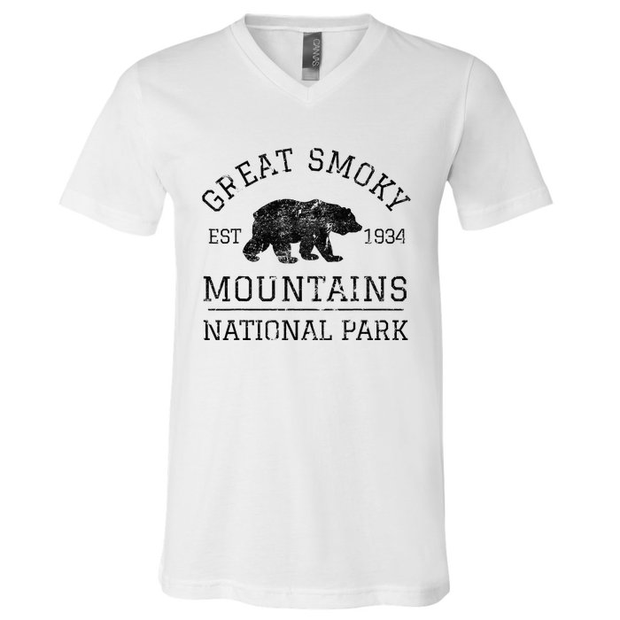 Great Smoky Mountains National Park Tennessee Bear Hiking V-Neck T-Shirt