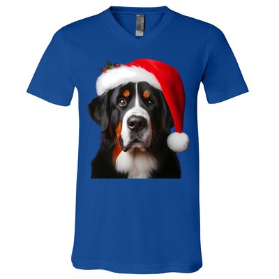 Greater Swiss Mountain Dog With Santa Hat Christmas Dog Mom Gift V-Neck T-Shirt
