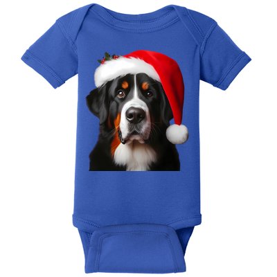 Greater Swiss Mountain Dog With Santa Hat Christmas Dog Mom Gift Baby Bodysuit