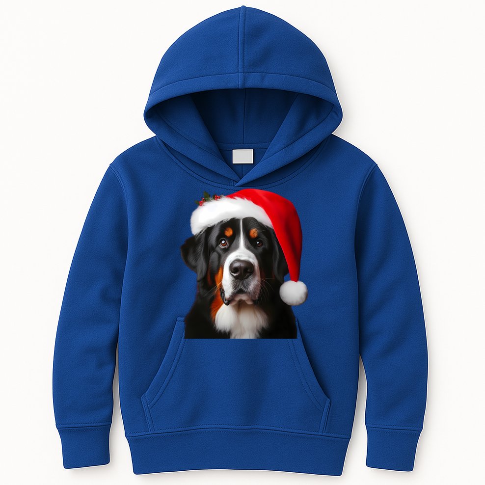 Greater Swiss Mountain Dog With Santa Hat Christmas Dog Mom Gift Kids Hoodie
