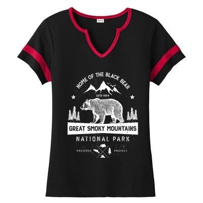 Great Smoky Mountains National Park Gift Bear Vintage Gift Ladies Halftime Notch Neck Tee