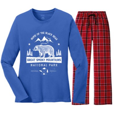 Great Smoky Mountains National Park Gift Bear Vintage Gift Women's Long Sleeve Flannel Pajama Set 