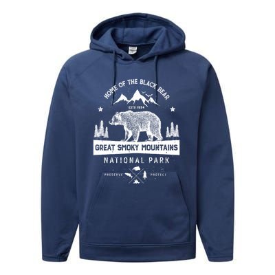 Great Smoky Mountains National Park Gift Bear Vintage Gift Performance Fleece Hoodie