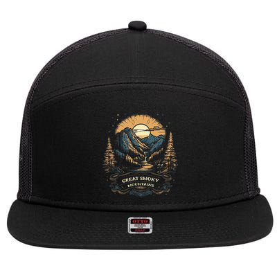 Great Smoky Mountains Retro Usa National Park 7 Panel Mesh Trucker Snapback Hat
