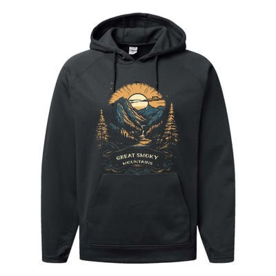 Great Smoky Mountains Retro Usa National Park Performance Fleece Hoodie