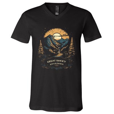 Great Smoky Mountains Retro Usa National Park V-Neck T-Shirt