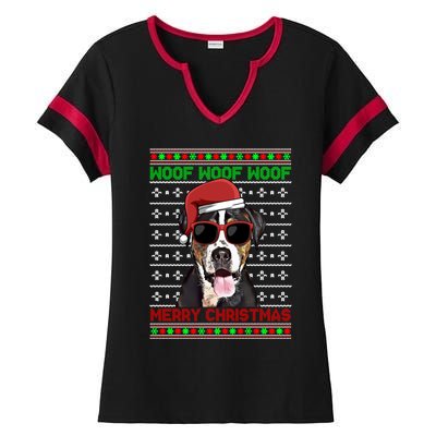 Greater Swiss Mountain Dog Woof Merry Christmas Cool Gift Ladies Halftime Notch Neck Tee