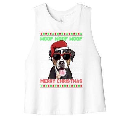 Greater Swiss Mountain Dog Woof Merry Christmas Cool Gift Women's Racerback Cropped Tank