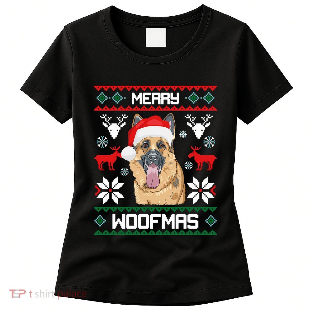 German Shepherd Merry Woofmas Christmas Dog Gift Womens T-Shirt