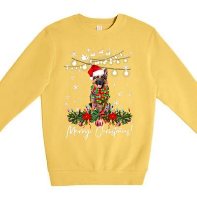 German Shepherd Merry Christmas Lights Santa Hat Premium Crewneck Sweatshirt