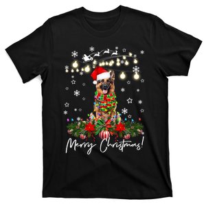 German Shepherd Merry Christmas Lights Santa Hat T-Shirt