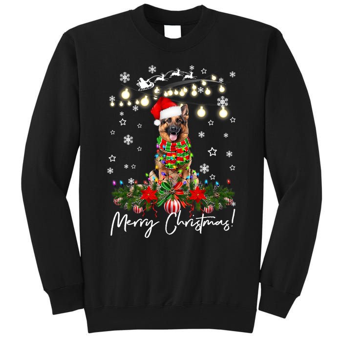 German Shepherd Merry Christmas Lights Santa Hat Tall Sweatshirt