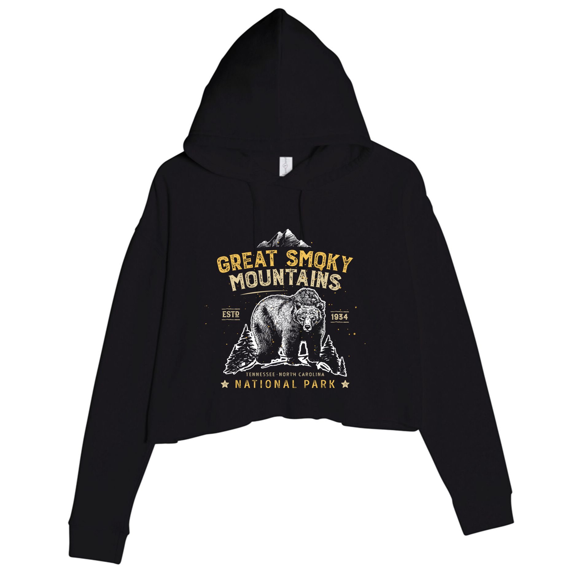 Great Smoky Mountains National Park Bear Vintage Gift Crop Fleece Hoodie