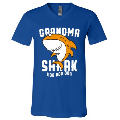 Grandma Shark Mommy Birthday Halloween Christmas V-Neck T-Shirt