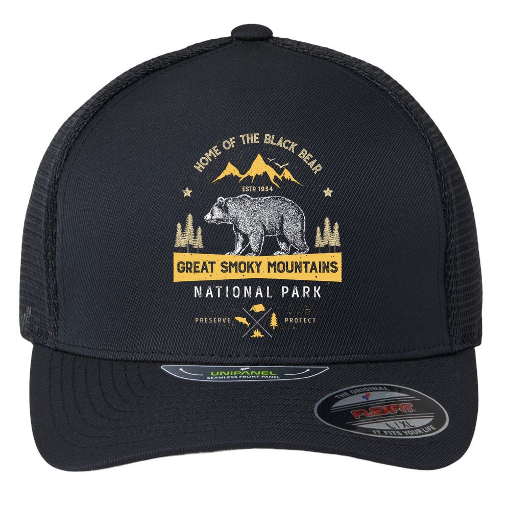 Great Smoky Mountains Cool Gift National Park Bear Vintage Flexfit Unipanel Trucker Cap