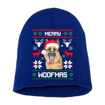 Ger Shepherd Merry Woofmas Cool Gift Christmas Dog Gift Short Acrylic Beanie