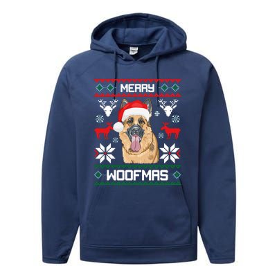 Ger Shepherd Merry Woofmas Cool Gift Christmas Dog Gift Performance Fleece Hoodie