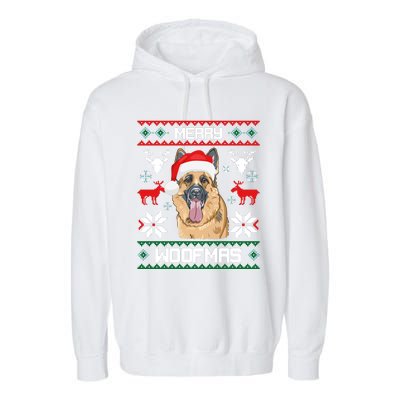 Ger Shepherd Merry Woofmas Cool Gift Christmas Dog Gift Garment-Dyed Fleece Hoodie