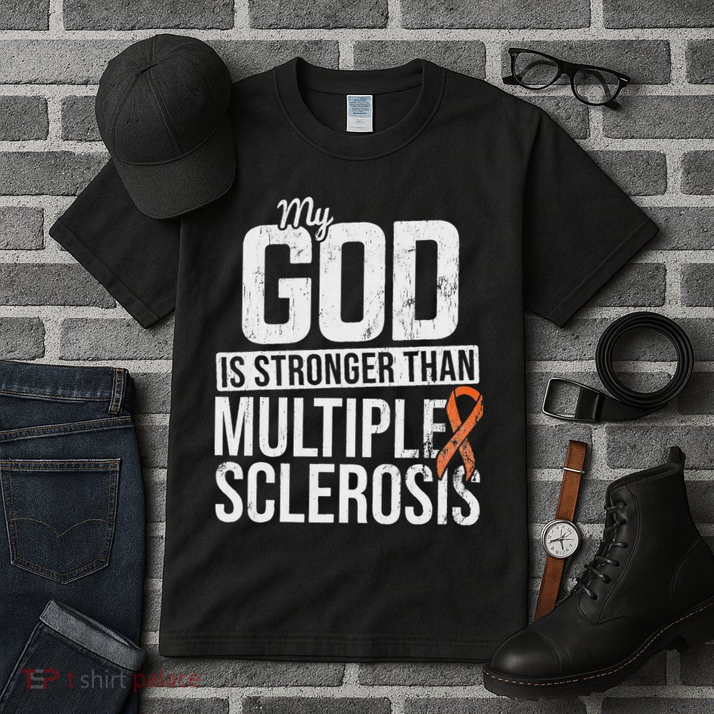 God Stronger Multiple Sclerosis Ms Awareness Orange Ribbon Tall T-Shirt