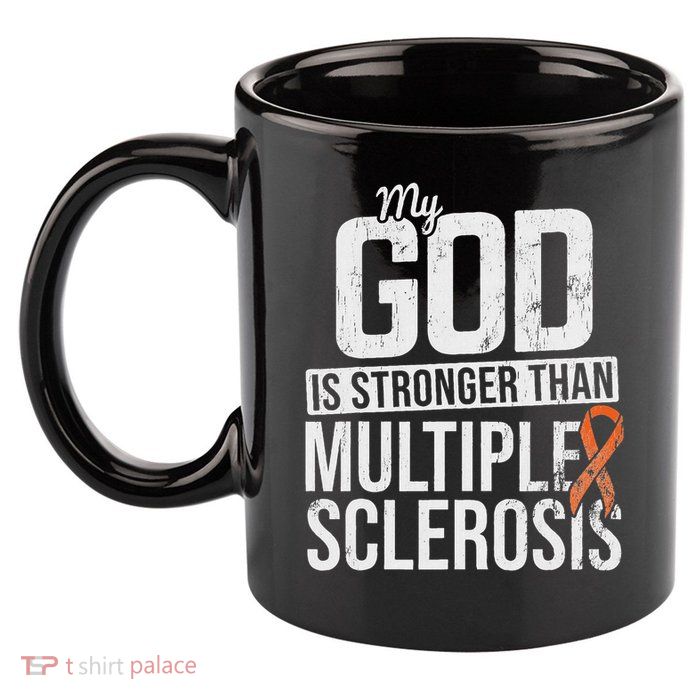 God Stronger Multiple Sclerosis Ms Awareness Orange Ribbon 11oz C Handle Ceramic Mug