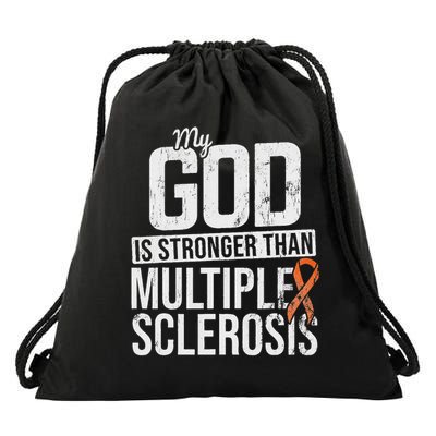 God Stronger Multiple Sclerosis Ms Awareness Orange Ribbon Drawstring Bag