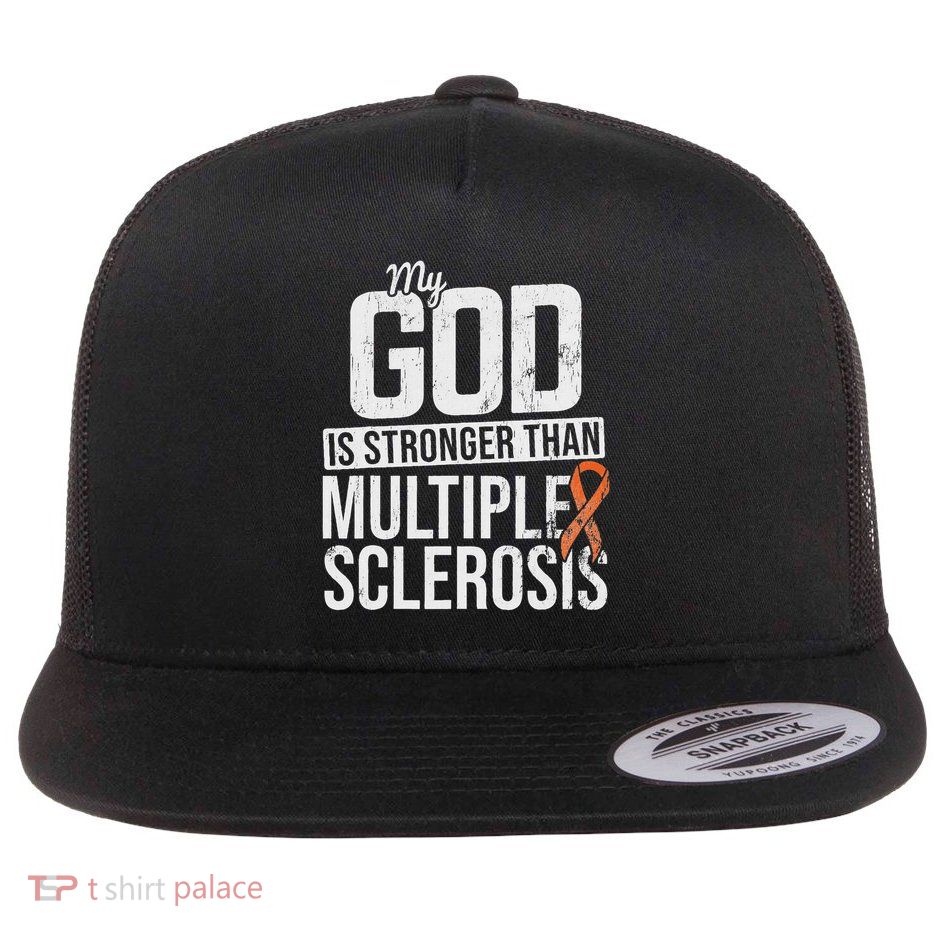 God Stronger Multiple Sclerosis Ms Awareness Orange Ribbon Flatbill Hat