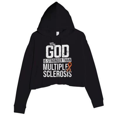 God Stronger Multiple Sclerosis Ms Awareness Orange Ribbon Crop Fleece Hoodie