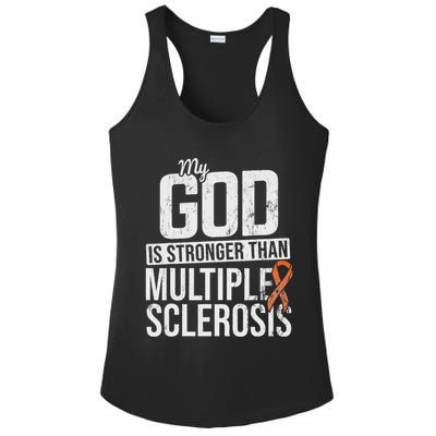 God Stronger Multiple Sclerosis Ms Awareness Orange Ribbon Ladies PosiCharge Competitor Racerback Tank