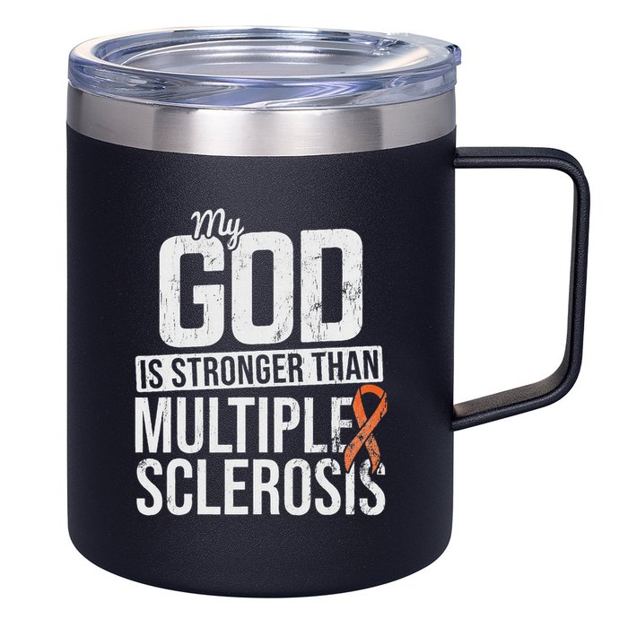 God Stronger Multiple Sclerosis Ms Awareness Orange Ribbon 12oz Stainless Steel Coffee Mug