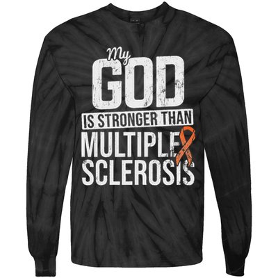 God Stronger Multiple Sclerosis Ms Awareness Orange Ribbon Tie-Dye Long Sleeve Shirt