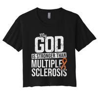 God Stronger Multiple Sclerosis Ms Awareness Orange Ribbon Women's Crop Top Tee