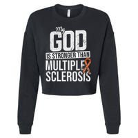 God Stronger Multiple Sclerosis Ms Awareness Orange Ribbon Cropped Pullover Crew