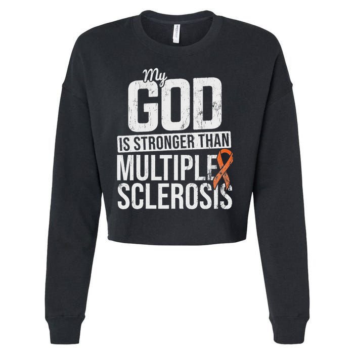 God Stronger Multiple Sclerosis Ms Awareness Orange Ribbon Cropped Pullover Crew