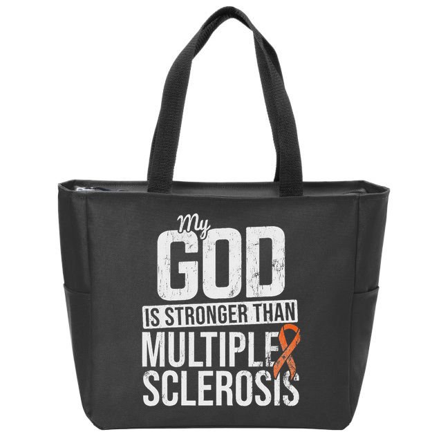 God Stronger Multiple Sclerosis Ms Awareness Orange Ribbon Zip Tote Bag